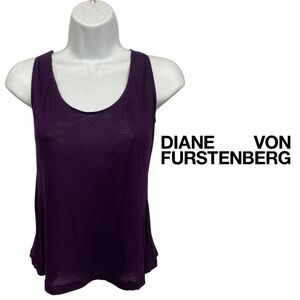Diane Von Furstenberg DVF 100% Silk Purple Scoop Neck Sleeveless Tank Top Size 4
